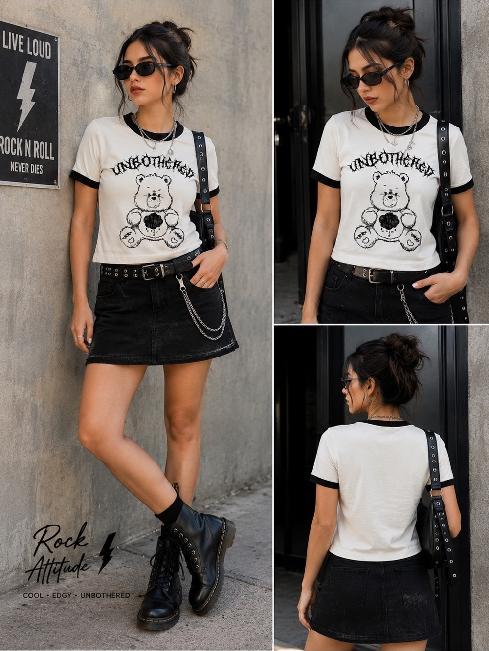 NWT 🧸🖤 Forever 21 x Care Bears Unbothered Grumpy Bear Ringer Tee Cream Black M